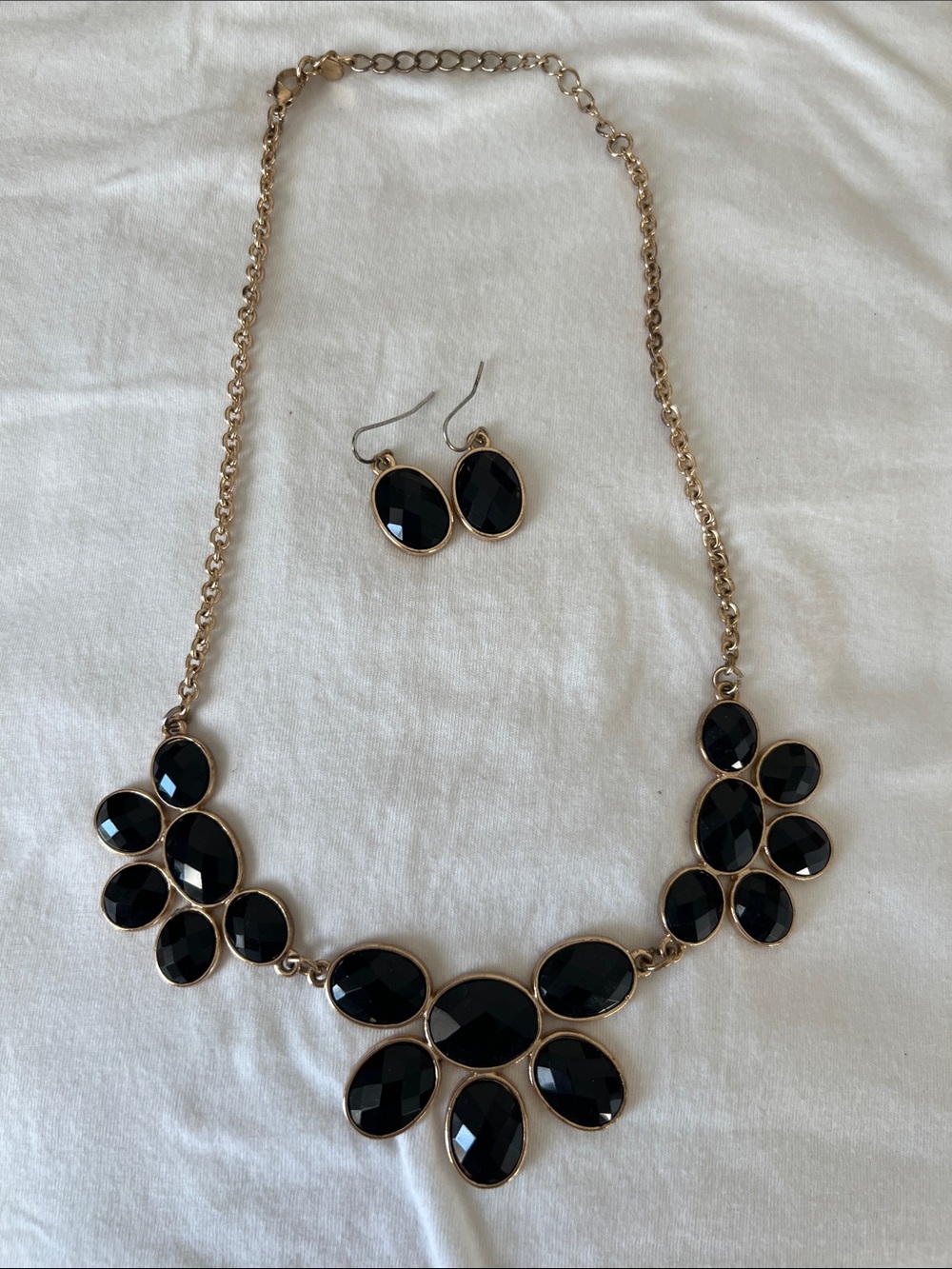 Black Statement Necklace and Earrings Set - Women Jewelry